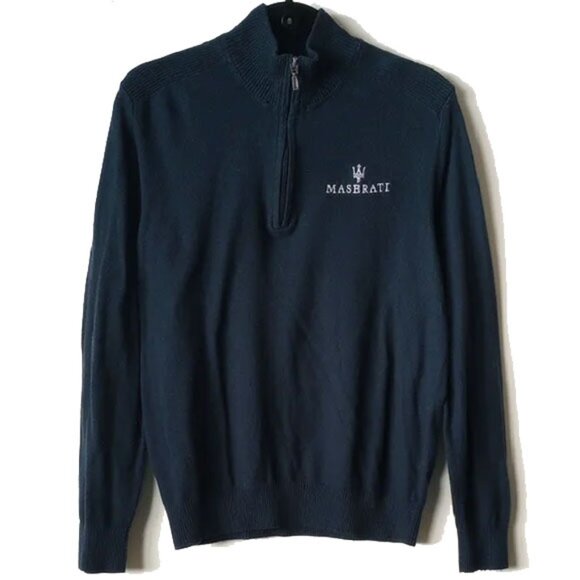 Port Authority Maserati Textured Half Zip Funnel Neck Sweater S Navy White - Picture 1 of 10